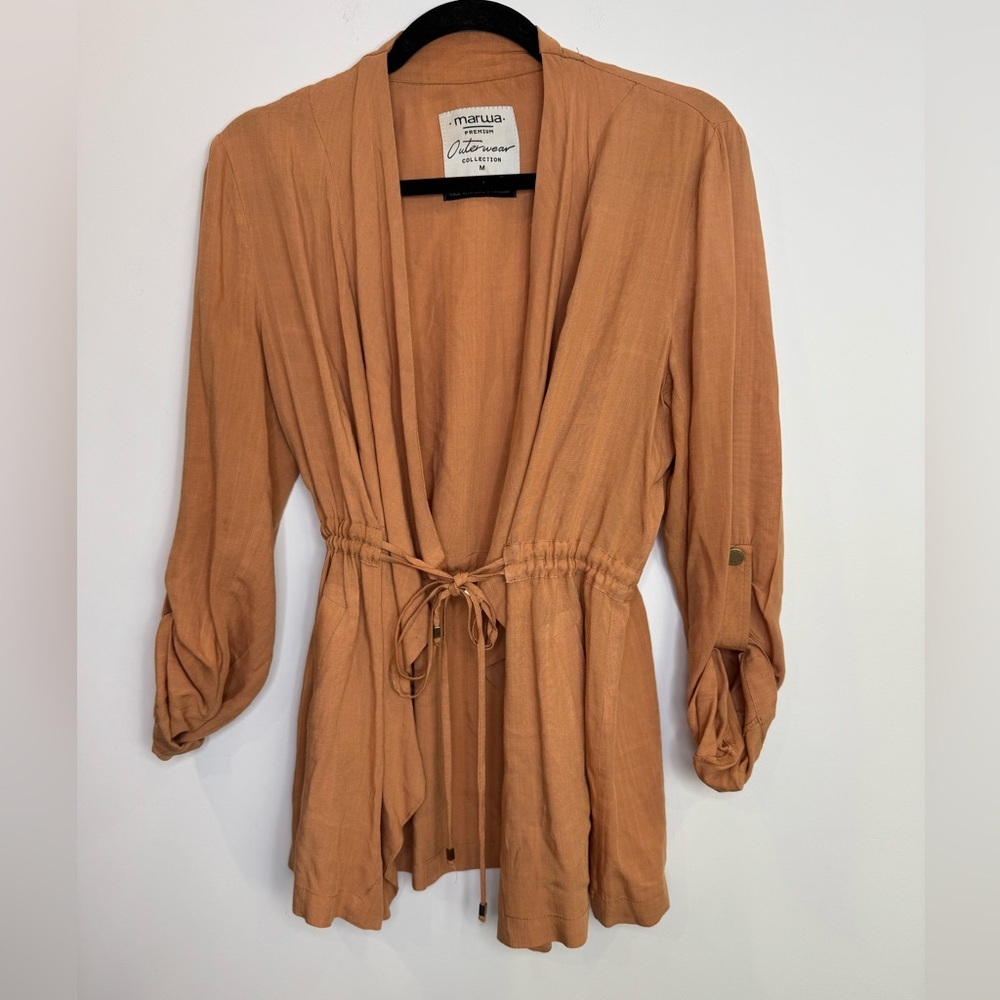 Marwa outerwear collection viscose burn orange Open Front light jacket medium
